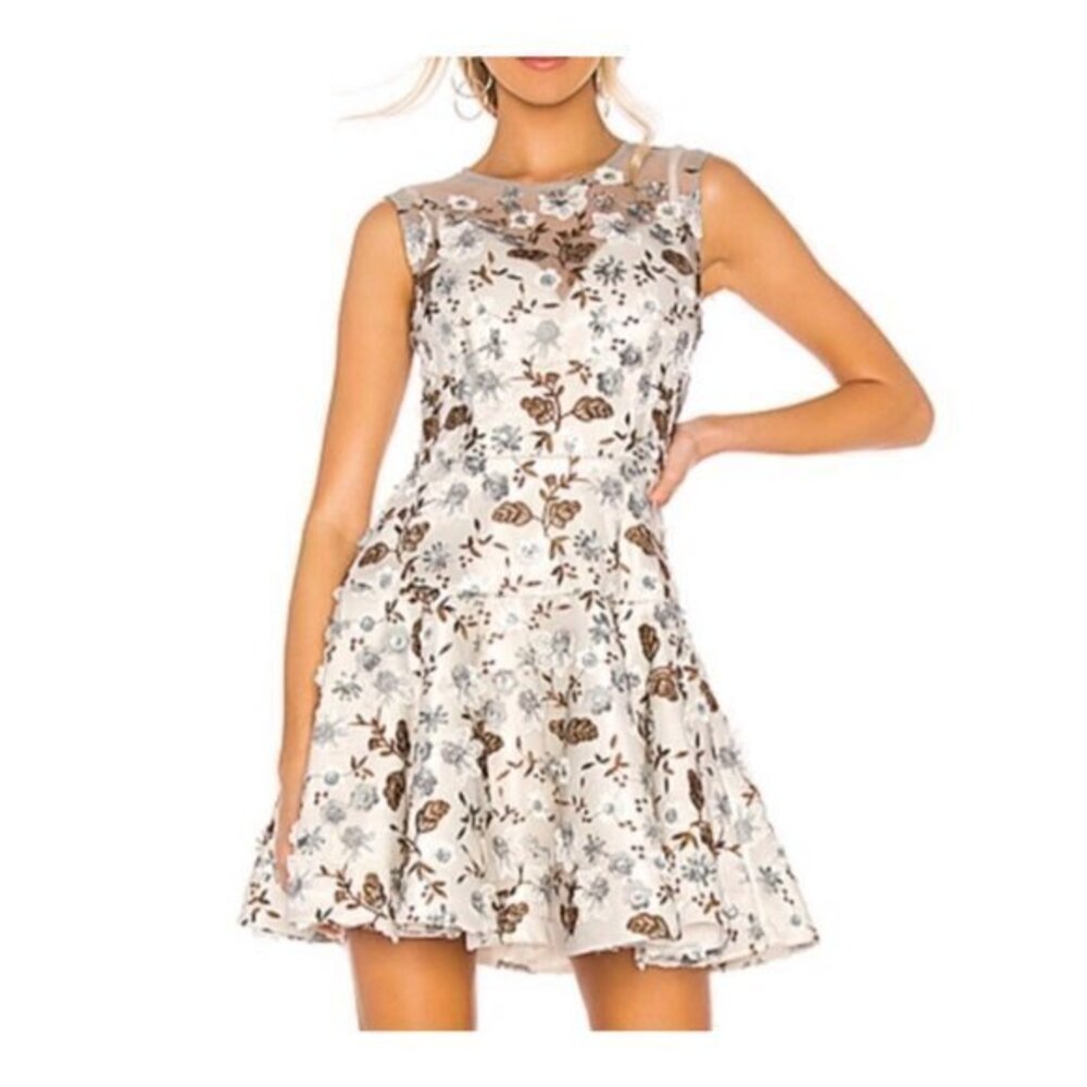 Bronx & Banco Dress Gold Silver White Floral Embroidered Sequins Sleeveless
